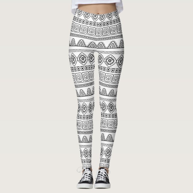 white&black tribal aztec pattern leggings (Front)