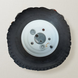 White & Black truck wheel / car tire Round Cushion