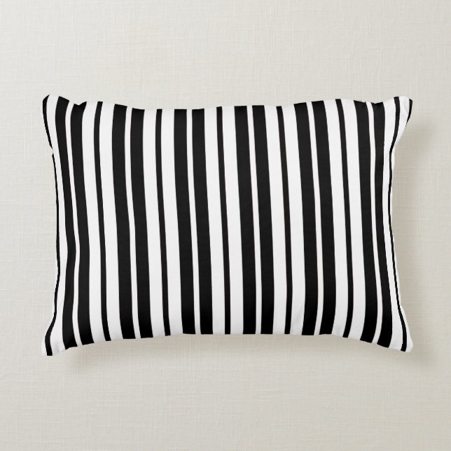 White Black Vertical Stripes Pattern Decorative Cushion (Front)