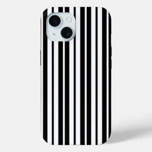 White Black Vertical Stripes Pattern Design iPhone 15 Case