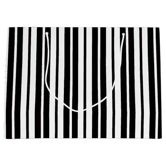 White Black Vertical Stripes Pattern Design Large Gift Bag (Front)