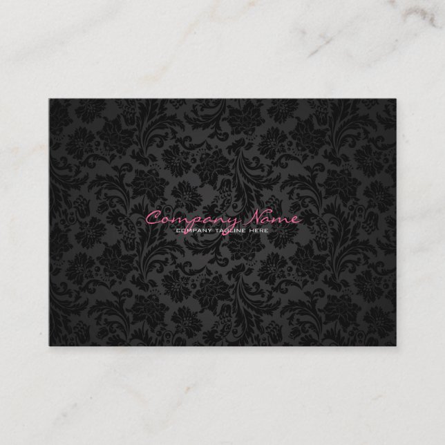 White & Black Vintage Floral Damasks Business Card (Front)