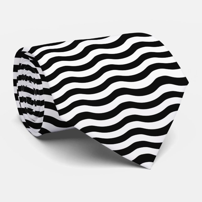 White Black Wave Pattern - Customisable background Tie (Rolled)