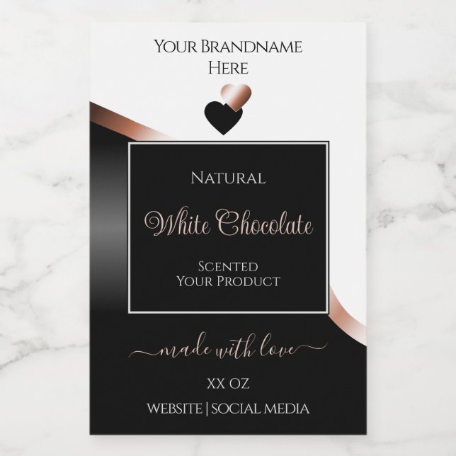White Black Wavy Rose Gold Hearts Product Labels (Single Label)