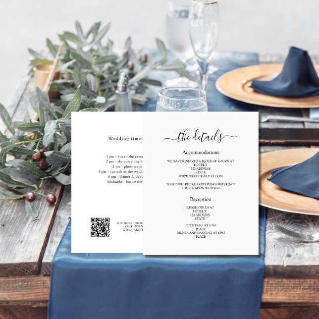 White black wedding program details QR code (Creator Uploaded)