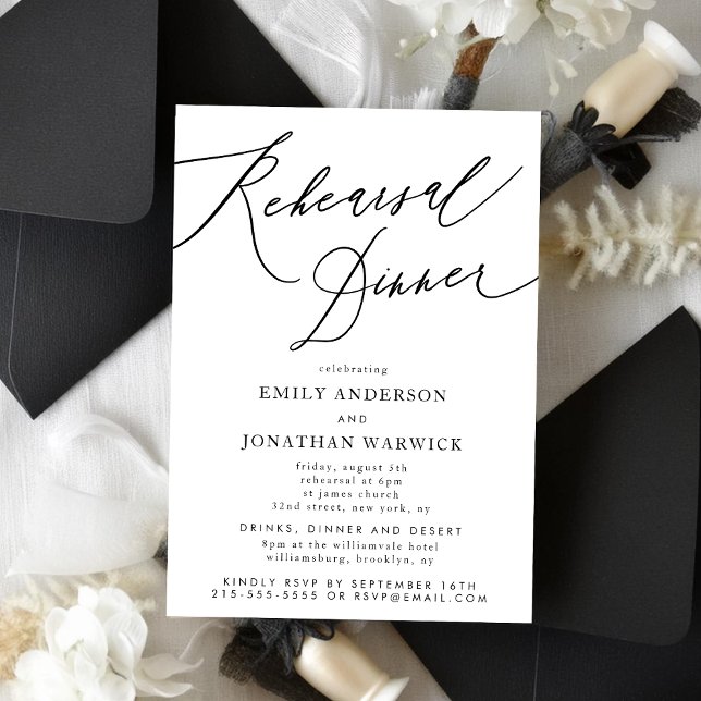 White  Black Wedding Rehearsal Dinner Invitation (Creator Uploaded)