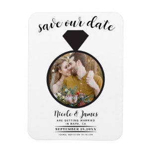 White & Black Wedding Ring Photo Save the Date Magnet