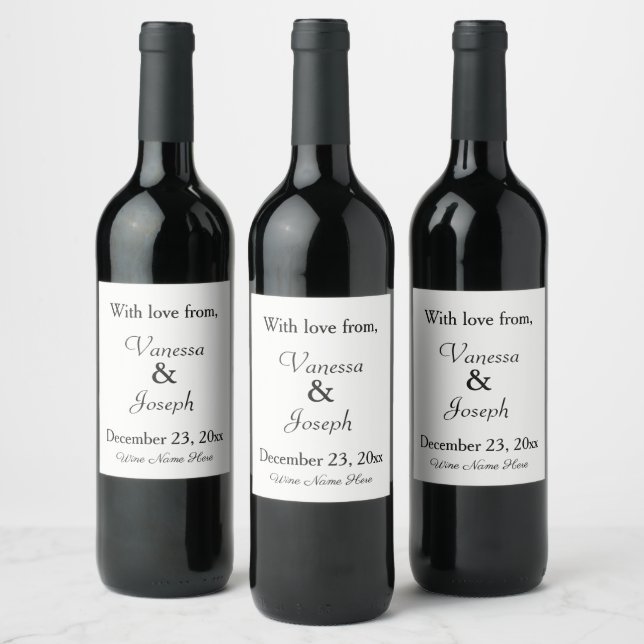 White Black Wedding Thank You  Wine Label (Bottles)
