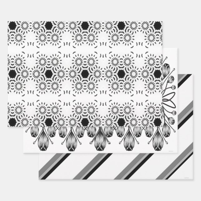 White & Black Wrapping Paper Set of 3 (Set)
