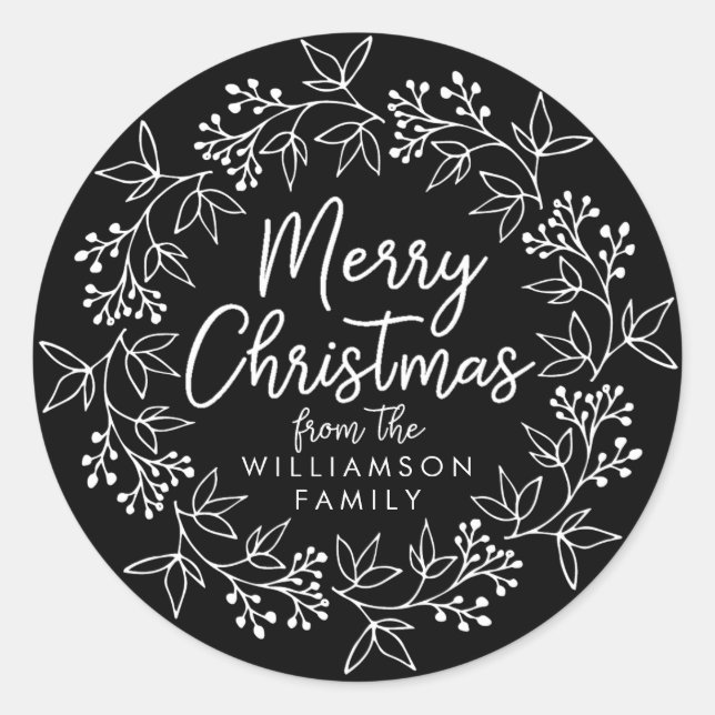 White Black Wreath Christmas Card Envelope Seal (Front)