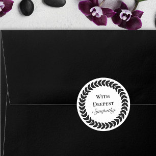 White Black Wreath With Deepest Sympathy Classic Round Sticker