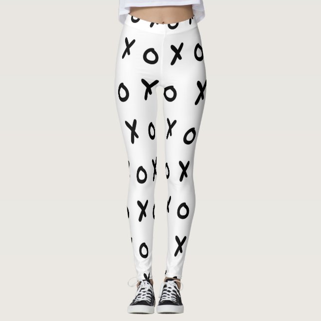 White & Black X O XO X&O's Trendy Cute Leggings (Front)