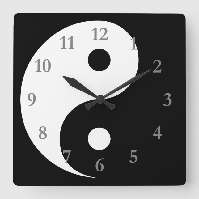 White Black Yin Yang Symbol with Grey Numbers Square Wall Clock (Front)