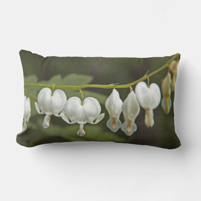 White Bleeding Hearts Dicentra Hunter Green and Ch Lumbar Cushion (Front)