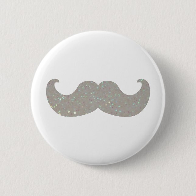 White Bling Moustache (Faux Glitter Graphic) 6 Cm Round Badge (Front)