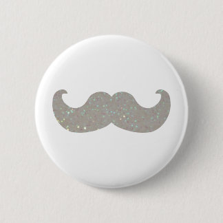 White Bling Moustache (Faux Glitter Graphic) 6 Cm Round Badge