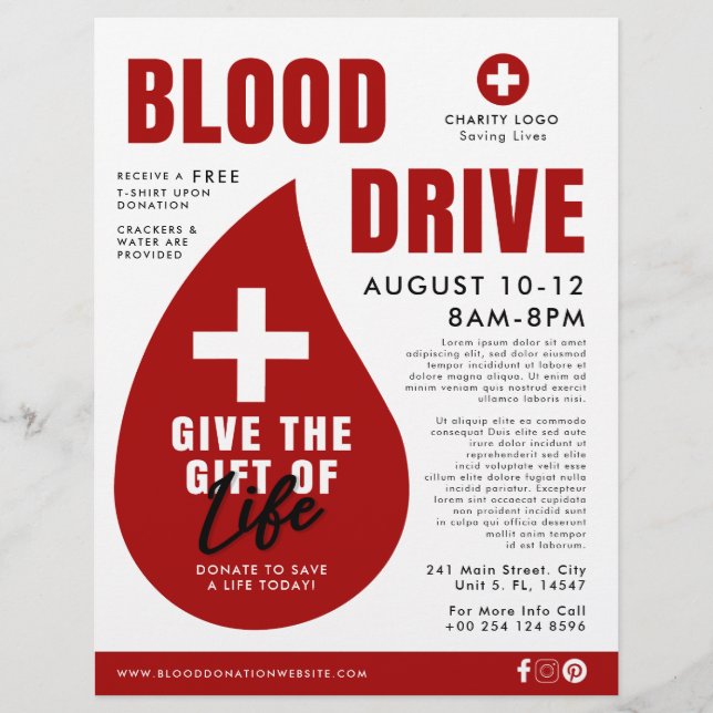 White Blood Drive Donation Advertisement Health  Flyer (Front)