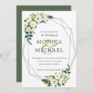 White Bloom   Floral Geometric Botanical Wedding Invitation