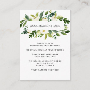 White Bloom   Floral WEDDING Hotel Accommodation Enclosure Card