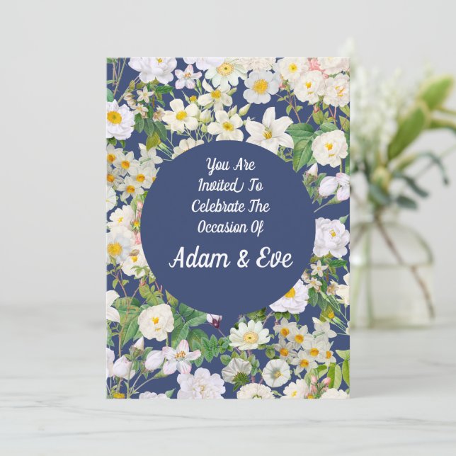 White Bloom Wedding Invitation  (Standing Front)