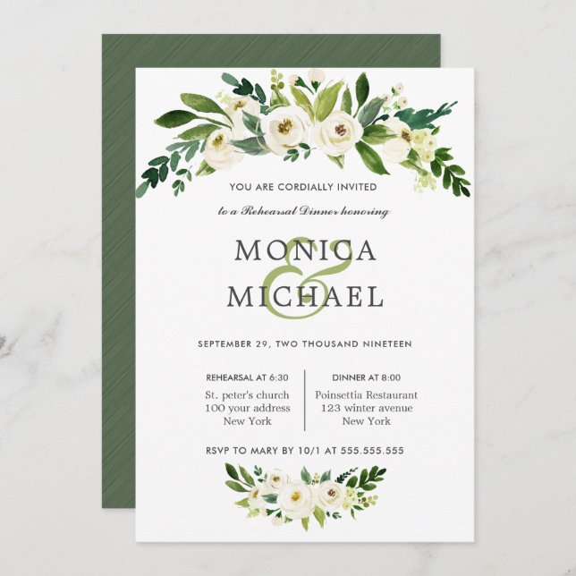 White Bloom | Wedding  Rehearsal Dinner Invitation (Front/Back)