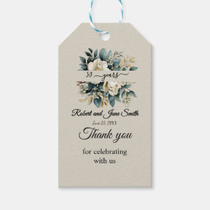 White blooming flower 50th wedding anniversary  gift tags