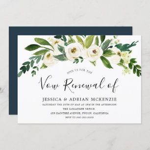 White Blooming Flowers Vow Renewal Invitation