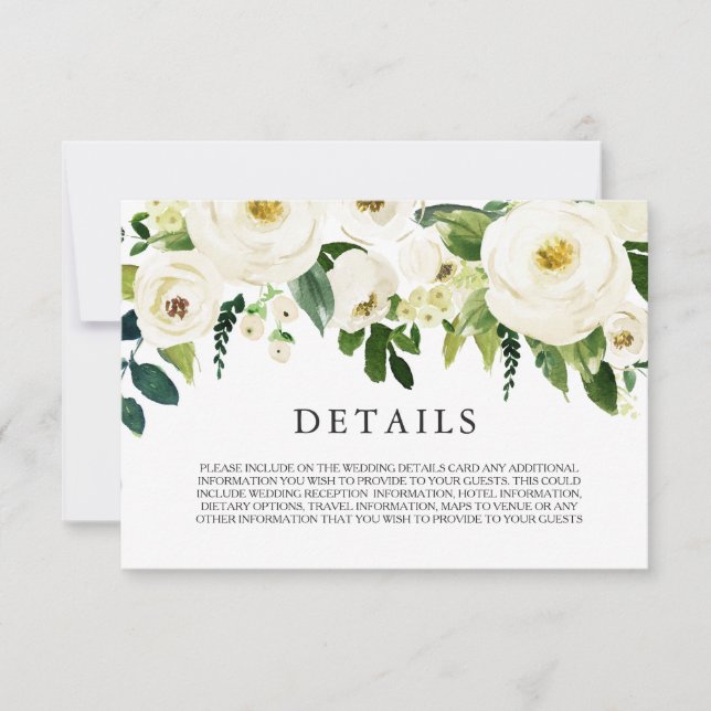 White Blooming Flowers Wedding Details Card (Front)