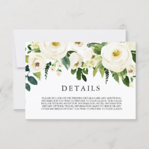 White Blooming Flowers Wedding Details Card