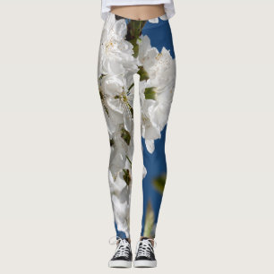 White blossom branches Spring Leggings