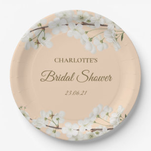 White Blossom Bridal Shower Paper Plate