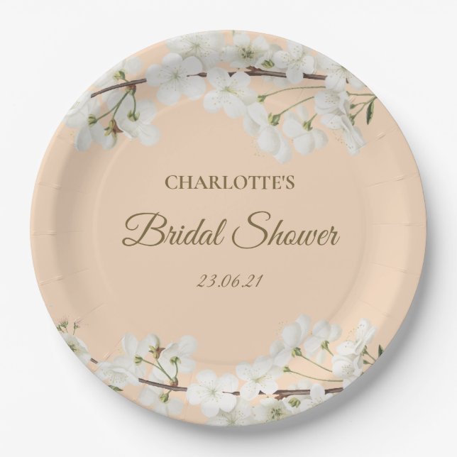 White Blossom Bridal Shower Paper Plate (Front)