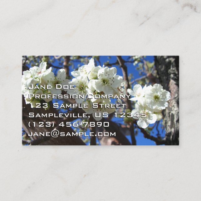 White Blossom Clusters Spring Flowering Pear Tree Business Card (Front)