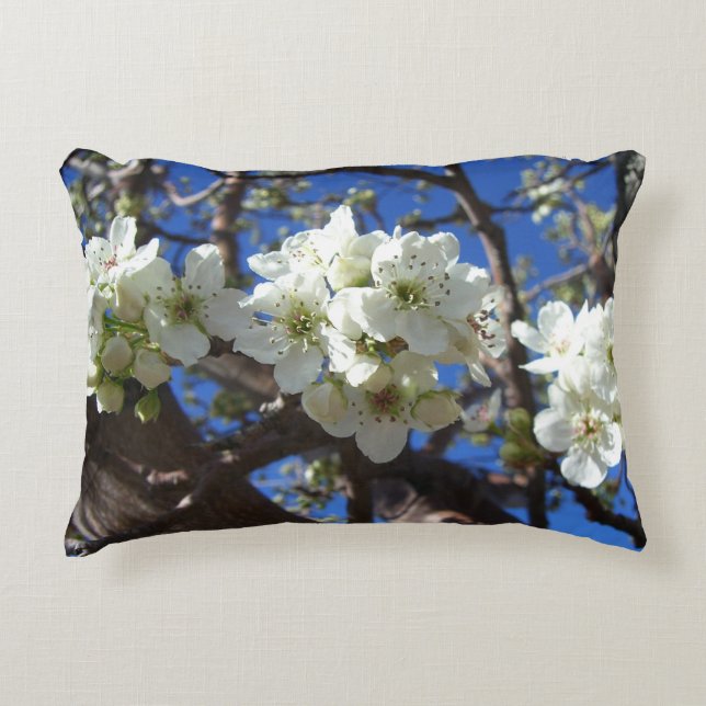 White Blossom Clusters Spring Flowering Pear Tree Decorative Cushion (Front)