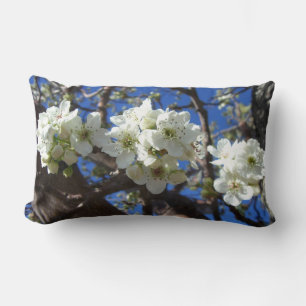 White Blossom Clusters Spring Flowering Pear Tree Lumbar Cushion