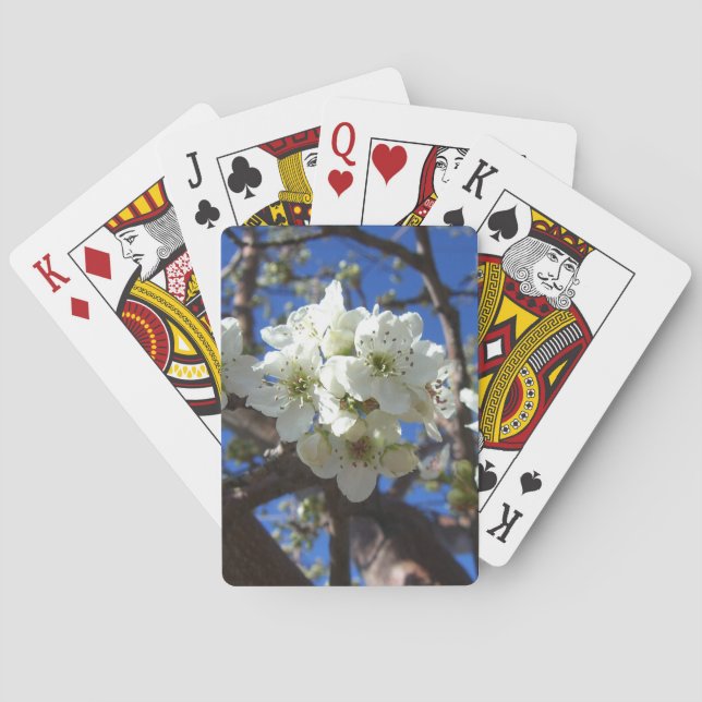White Blossom Clusters Spring Flowering Pear Tree Playing Cards (Back)