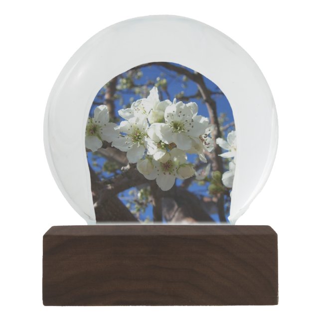 White Blossom Clusters Spring Flowering Pear Tree Snow Globe (Front)