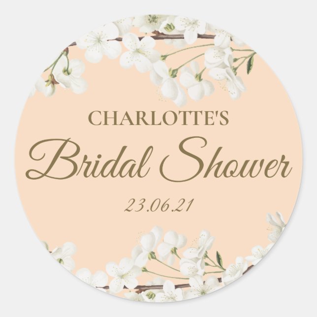 White Blossom Floral Bridal Shower Favour Classic Round Sticker (Front)
