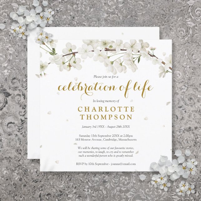 White Blossom Floral Funeral Celebration of Life Invitation (White Blossom Floral Funeral Celebration of Life Invitation)