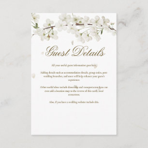White Blossom Floral Guest Information Details Enclosure Card
