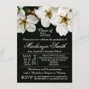 White Blossom Flowers Graduation Announcements