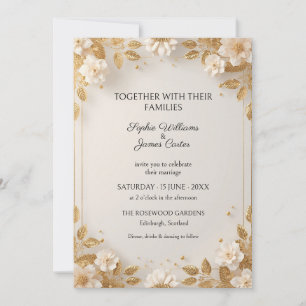 White Blossom Gold Leaf Wedding Invitation