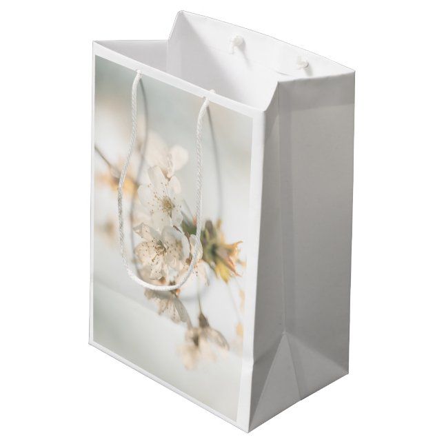 White Blossom Nature Photo Medium Gift Bag (Back Angled)