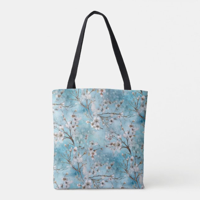 White Blossom Pattern Tote Bag (Back)