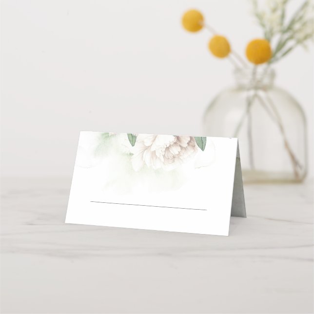 White Blossom Vintage Wedding Place Card (Front)