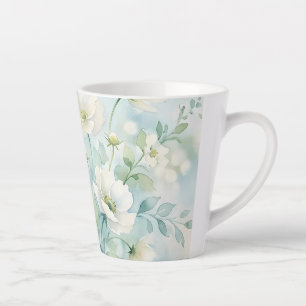 White Blossom Watercolor Garden Latte Mug