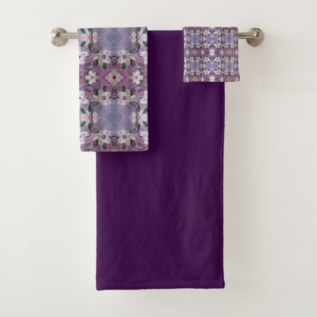 White Blossom With Purple Bath Towel Set (Insitu)
