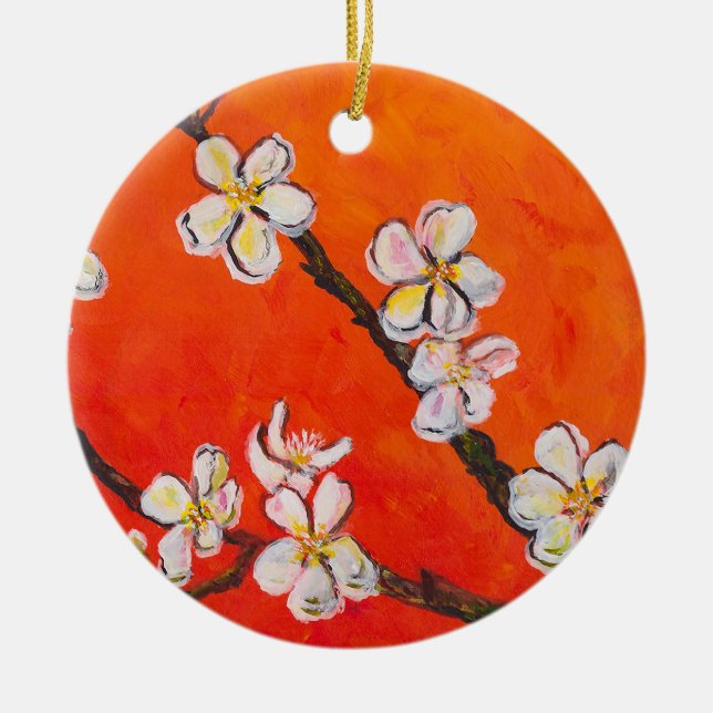 White Blossoming Branch Ceramic Tree Decoration (Front)