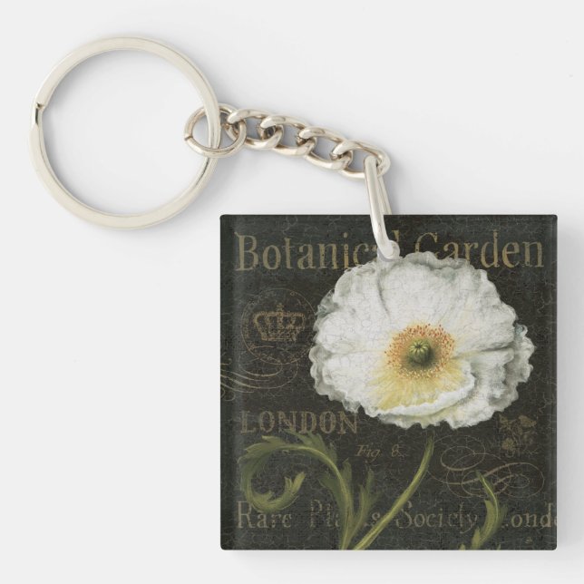 White Blossoms and Leaves Key Ring (Front)