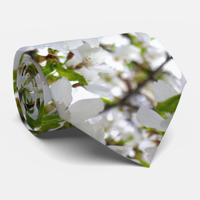 White Blossoms, flowering cherry tree Tie (Rolled)